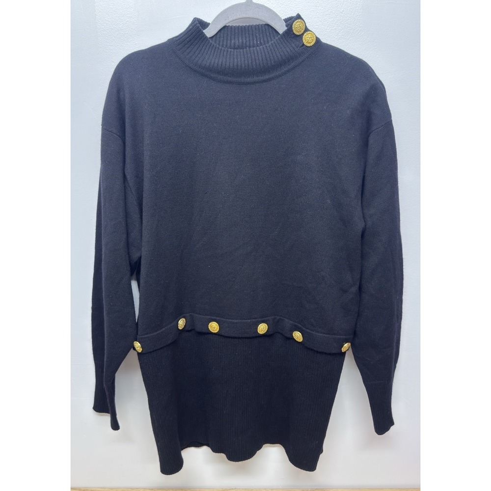 Chaus 1980s Vintage Black Gold  Buttons Sweater‎ Turtleneck Wool / Acrylic #8